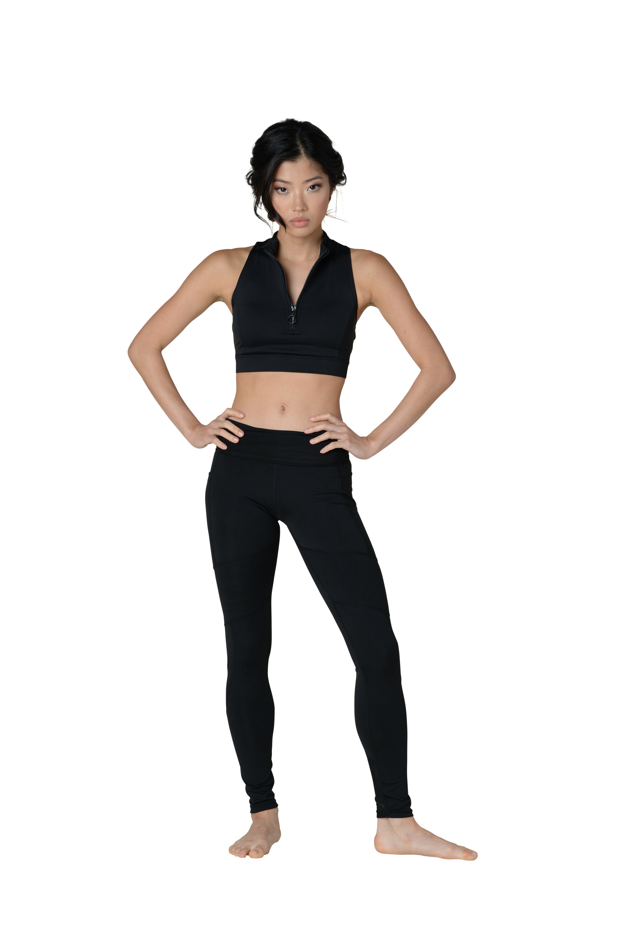Black Spliced Classic Fit Yoga Pants For Teen Girls, Great For